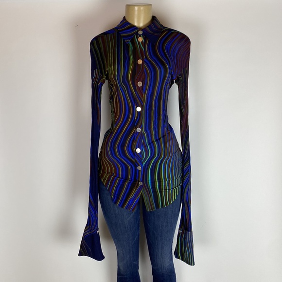 Mugler Abstract-print Long-sleeve Shirt multicolor Women’s size 36 - Picture 2 of 13